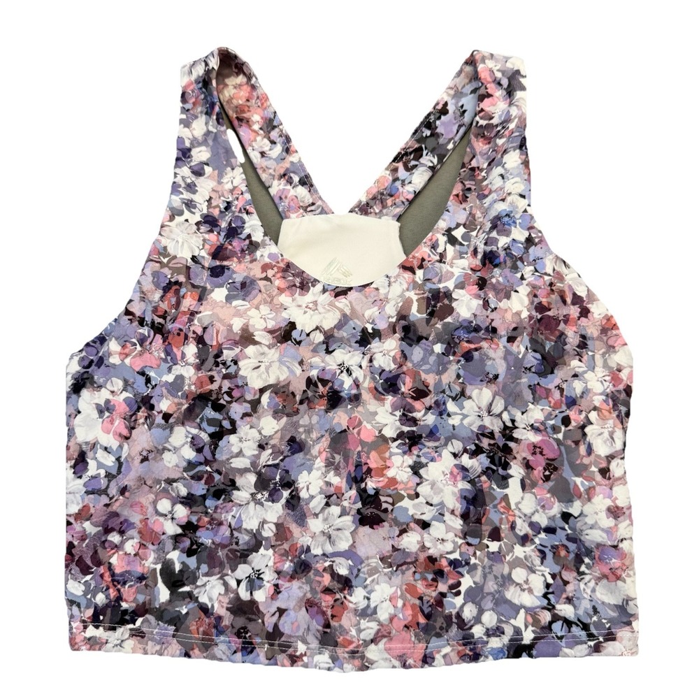 RBX Women's Medium Active Top Built In Bra Pink Purple Floral Super Soft